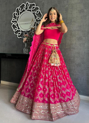 Pink Faux Georgette Cord work Umbrella Lehenga Party Wear