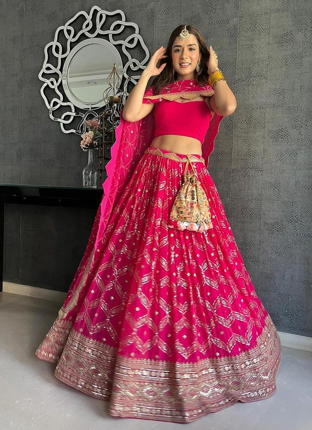 Pink Faux Georgette Cord work Umbrella Lehenga Party Wear