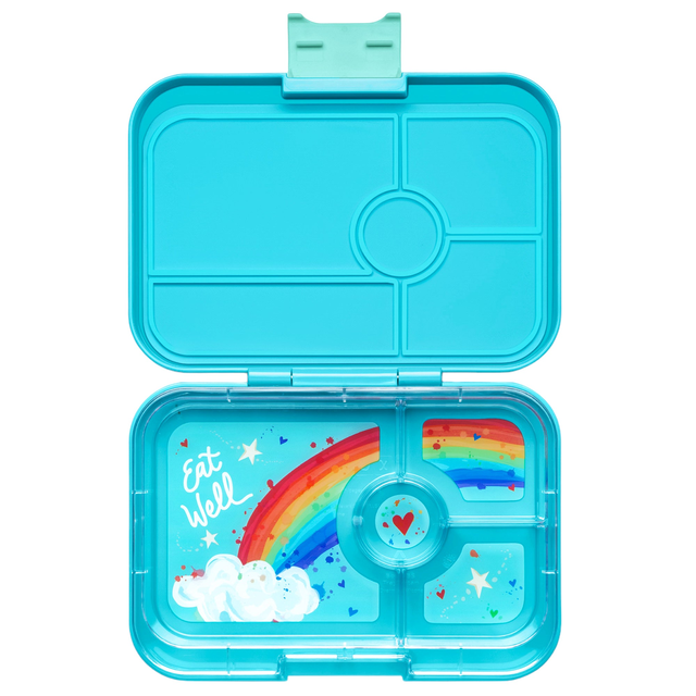 Leakproof Yumbox Tapas Bento Lunch Box - Antibes Blue - 4 Compartment with Rainbow Tray - Extra Large Size