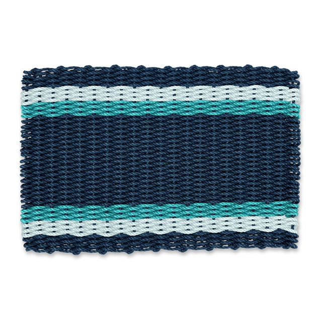 Navy, Seafoam, Teal Tailored Stripes Lobster Rope Doormat™, Wicked Good Doormats