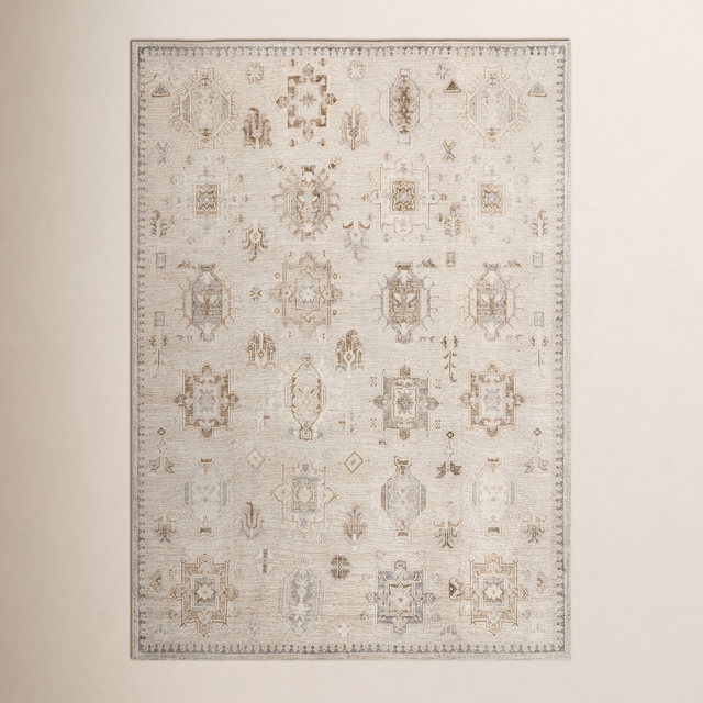 Elverta Oriental Machine Washable Beige Area Rug