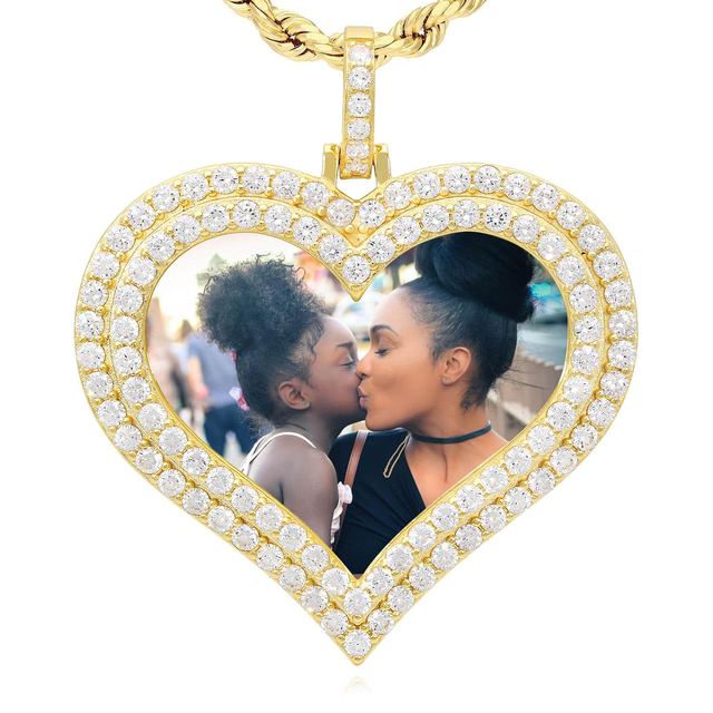 14K Gold Over Silver Picture Memory Frame Heart Medallion Pendant 1.8-2.2"