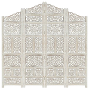 vidaXL Hand carved 4-Panel Room Divider White 160x165 cm Solid Mango Wood
