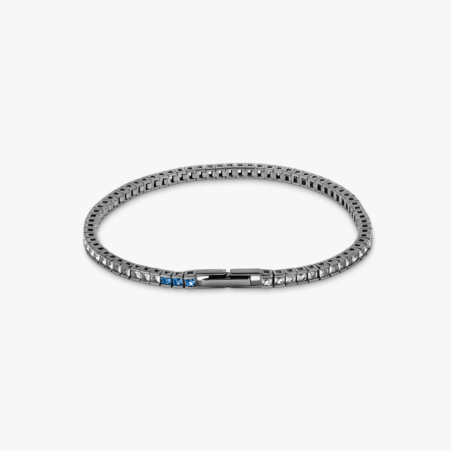 Quadro Tennis Semi-Precious Bracelet In Black Rhodium Plated Sterling Silver With White Spinel