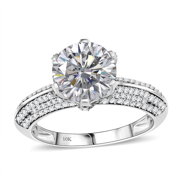 Moissanite 5.60 ctw Crown Ring in 10K White Gold (Size 10.0)