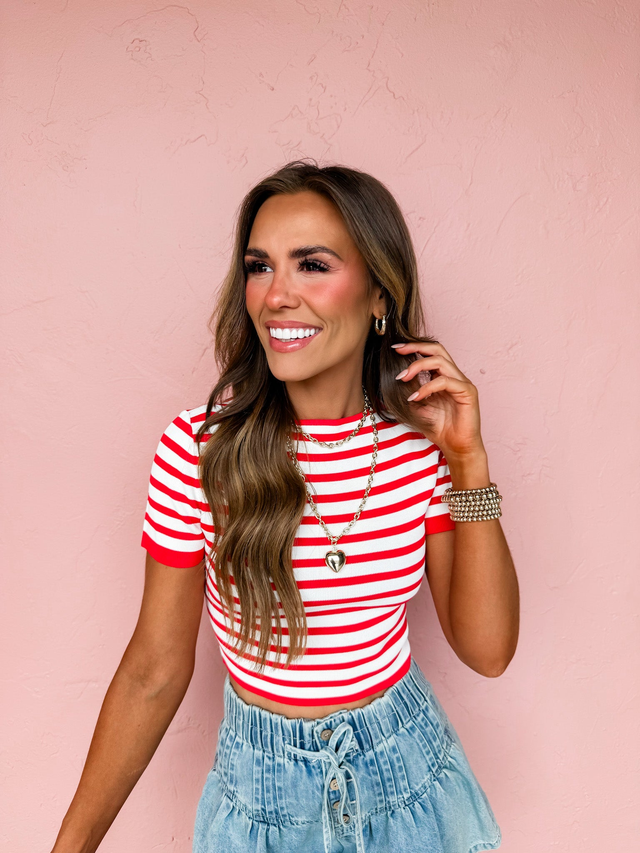 Give Yourself Grace Short Sleeve Sweater-Red