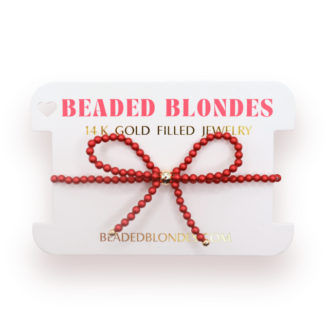 Red Pearl Beaded Bow Bracelet