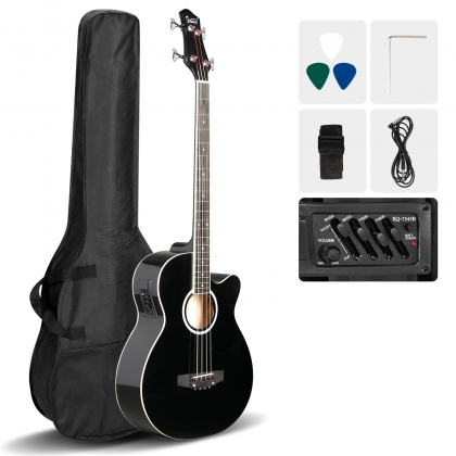Glarry GMB101 44.5 Inch EQ Acoustic Bass Guitar Black Burlywood
