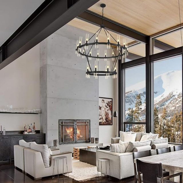 Wagon Wheel 2 Tier Glass Chandelier