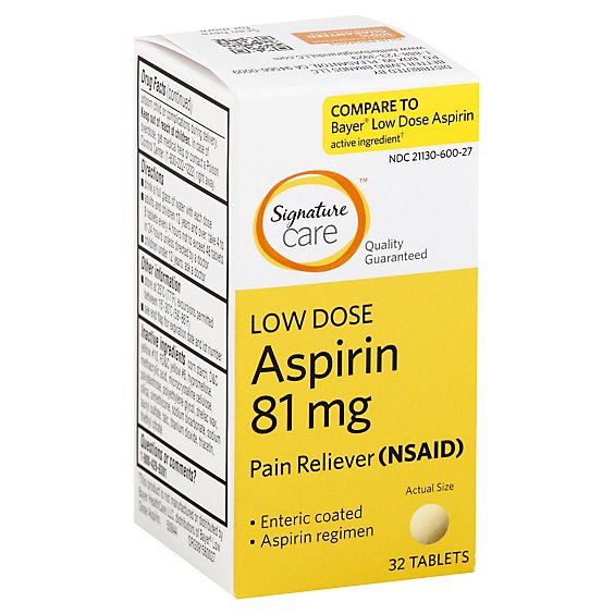 Signature Select/Care Aspirin Pain Relief 81mg NSAID Low Dose Enteric Coated Tablet - 32 Count