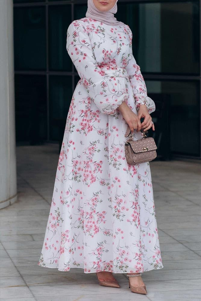 Dilara lantern-sleeve floral-print dress