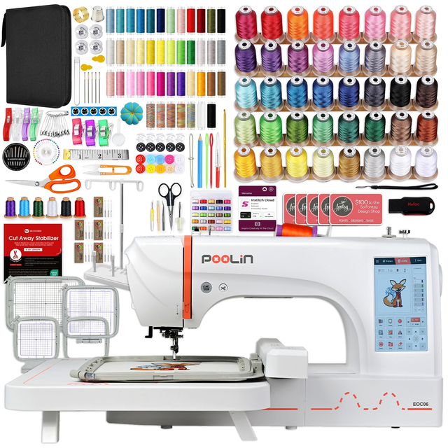 POOLIN EOC06 7.9in x 11in Embroidery Machine with Embroidery Accessory Kit