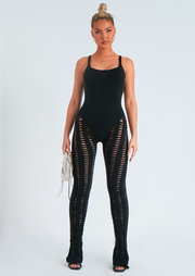 Eva Black Laddered Knitted Seam Jumpsuit