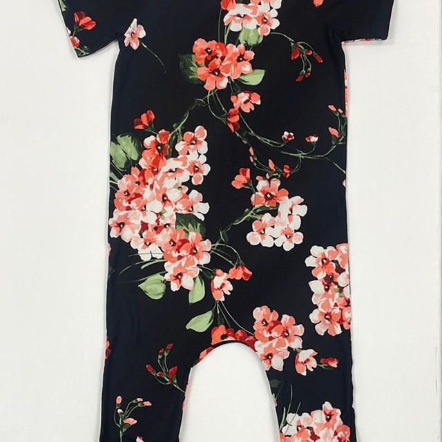 Coral Black Floral Romper