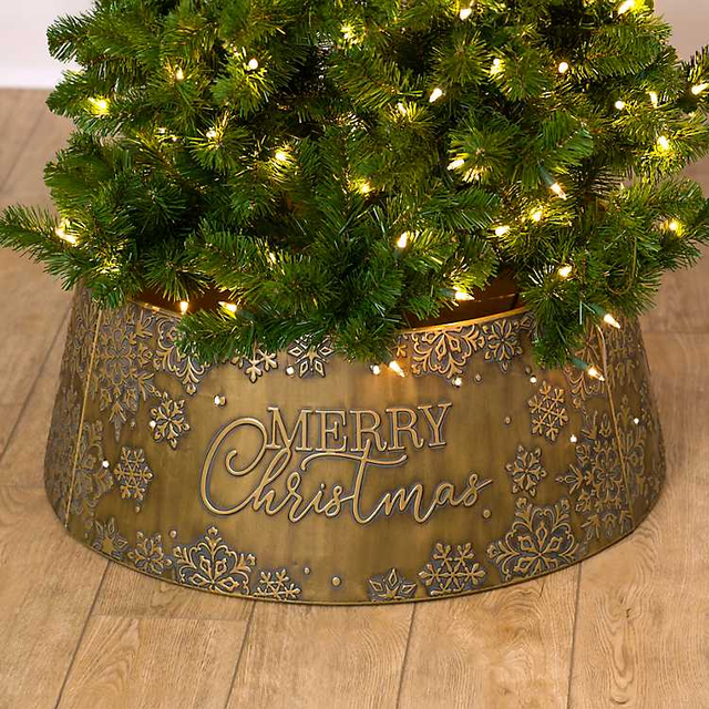 LED Gold Merry Christmas Tree Collar, 28 in.