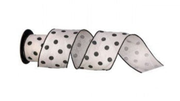 4" Woven White/Black Polka Dot Ribbon - 10yds