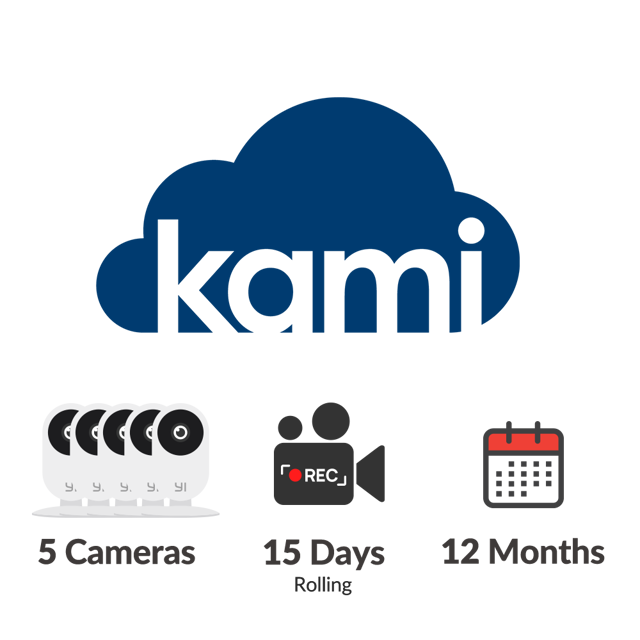 Kami Cloud - 5 cameras - 15 days rolling - 12 months