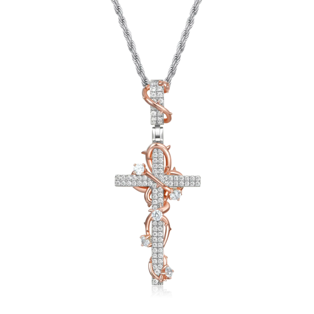 Moissanite Thorned Rose Cross Pendant