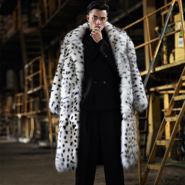 Faux Fur Dalmatian Coat Snow Leopard Outerwear for Men