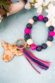 Navy & Pink Cattle Queen Beaded Bracelet Keychain