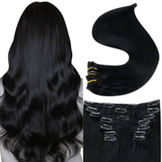 Full Shine Clip in Extensions 100% Remy Human Hair 7 Pieces Jet Black (#1)