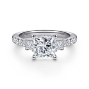 Alta - 14K White Gold Princess Cut Three Stone Diamond Engagement Ring