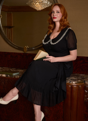 Christina Hendricks X Joanie - Peony Black Chiffon Peter Pan Collar Midi Dress