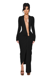 Noxra Deep Plunge Dress - Black