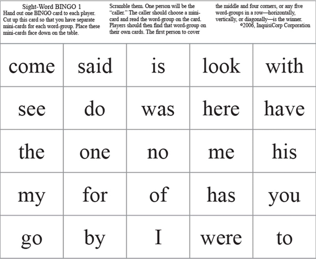 Letter & Word BINGO Cards