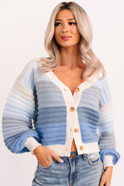 Morning Breeze Ombre Striped Knit Cardigan (Blue)