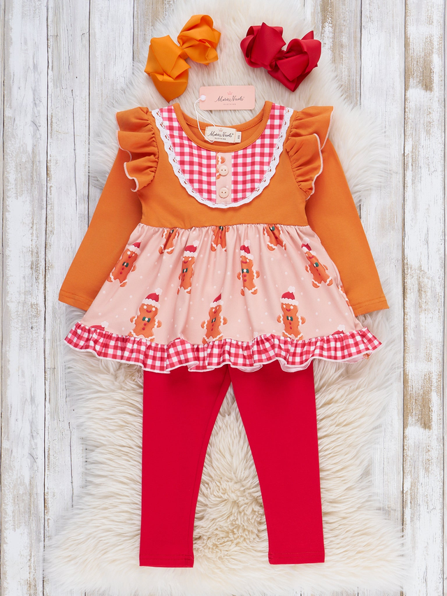 Gingerbread Delight Plaid Ruffle Outfit