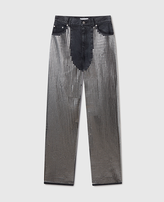 Mirror-Embellished Denim Chap Jeans