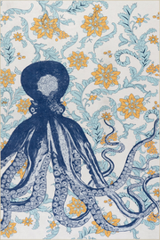 Molly Octopus Spill Proof Washable Rug | Blue