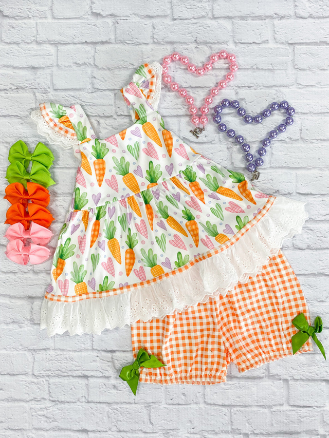 Carrots & Hearts Tunic & Orange Gingham Shorts: FINAL SALE