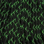 550 Paracord Black w/ Neon Green X Made in the USA Nylon/Nylon (100 ft)