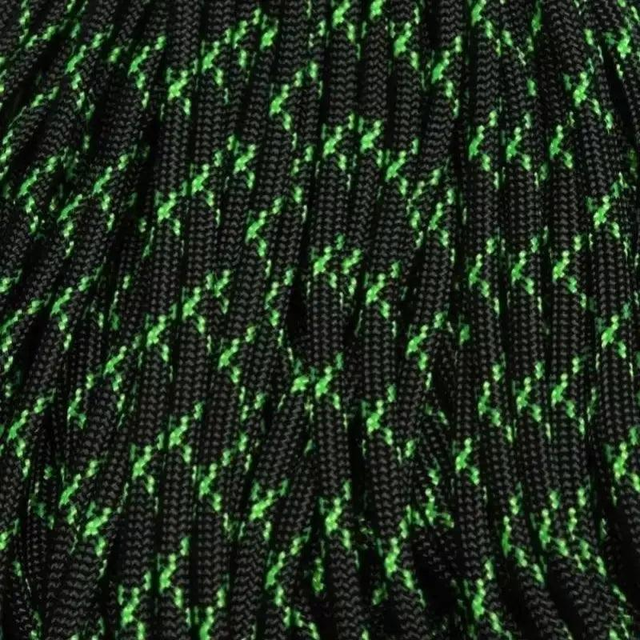 550 Paracord Black w/ Neon Green X Made in the USA Nylon/Nylon (100 ft)