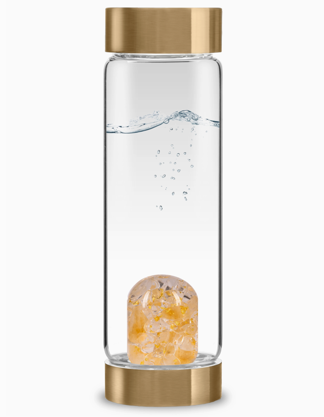 Crystal Water Bottle | Citrine, Clear Quartz & 24k Gold