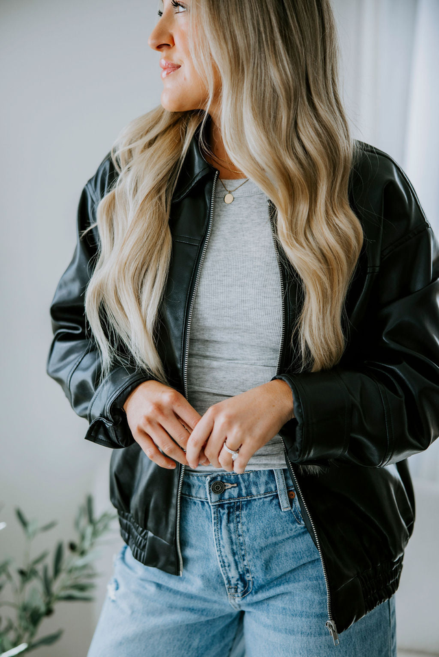 Devon Faux Leather Bomber Jacket