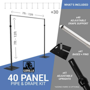 40-Panel Black Anodized Pipe and Drape Kit / Backdrop - 7-12 Feet Tall (Adjustable)