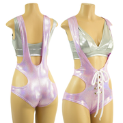 Ready to Ship 2PC Lace Up Hipnotic Suspender Shorts Romper & Starlette Bralette Set Small