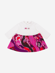Baby Girls Orchidee Print Logo Dress in Ivory