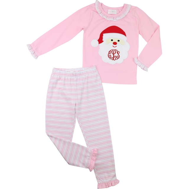 Pink Knit Applique Santa Pajamas