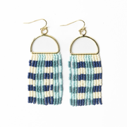 Allison Gingham Beaded Fringe Earrings Blue
