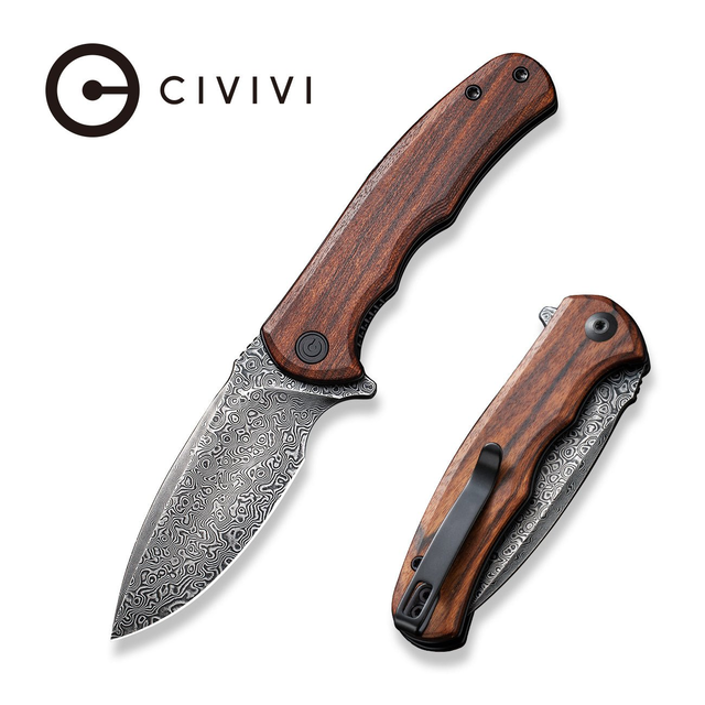 CIVIVI Mini Praxis Flipper Knife Wood Handle (2.98" Damascus Blade) C18026C-DS1