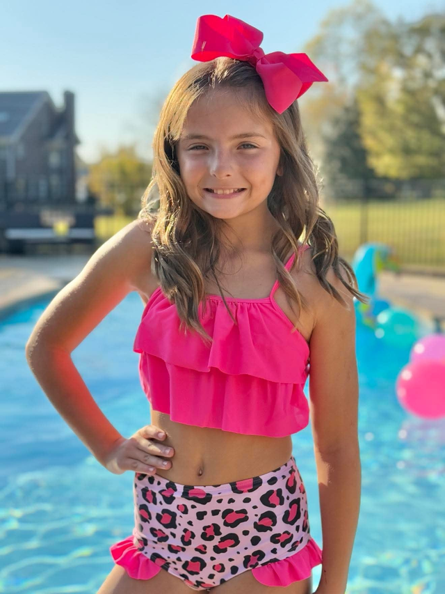 Hot Pink & Blush Pink Leopard Ruffle Bikini Swimsuit