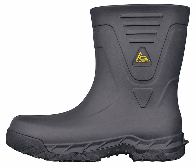 Rubber Boot: Composite Toe/Waterproof, Rigid Plastic, EVA/Rubber, Black, ACE, 6, Std Ht, 1 PR