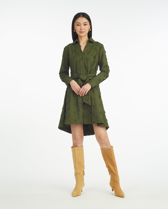 Layla Shirtdress in Olive Embroidered Floral