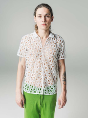 BODE Primrose Lace Short Sleeve Shirt - White on Garmentory