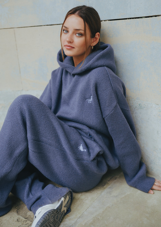 Unisex Knitted Hoodie - Denim Blue