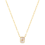 New! Mother of Pearl Paperclip Initial Necklace
